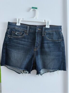 JEAN SHOP Casual Dark Blue Denim Jean Shorts - Frayed Hem